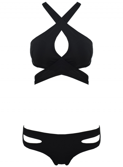 Sexy Beach Buttom Brief Hollow Out Crossed Two Piece Bikini