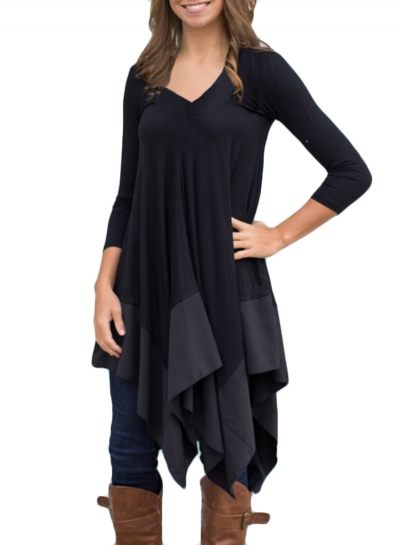 Asymmetric Splicing Hem Stretched Knit Going Out Dress YOYOTSHOP.com
