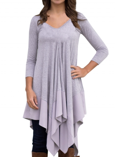 Asymmetric Splicing Hem Stretched Knit Going Out Dress YOYOTSHOP.com