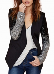 Chic Loose V Neck Long Sleeve Gradient Ramp Sequin Blazer