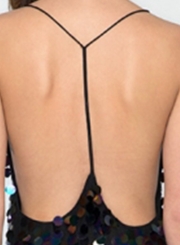 Loose Sleeveless Sequin Spaghetti Strap Backless Mini Night Club Dress