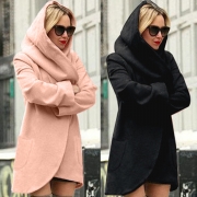 Women's Hooded Long Sleeve Loose Fit Design Woolen Fashion Hooded Coat