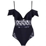 Charming Slim Pattern One Piece Deep V-Neck Polka Dot Swimsuit