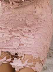 V Neck Backless Hollowed Out Crochet Bodycon Dress with Belt