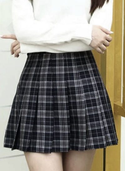 Women's Fashion Plaid Pattern Pleated Mini Skirt Day Dress YOYOTSHOP.com