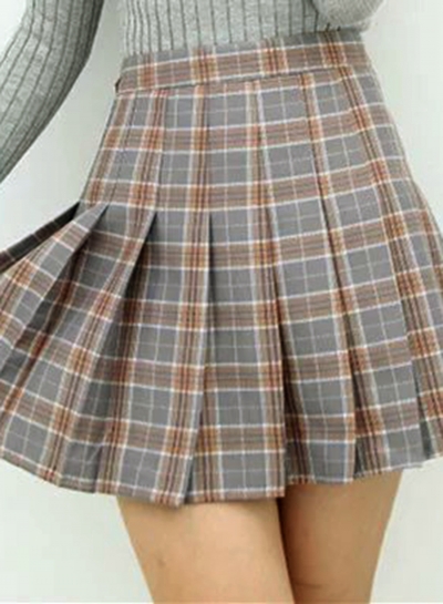 Women's Fashion Plaid Pattern Pleated Mini Skirt Day Dress YOYOTSHOP.com