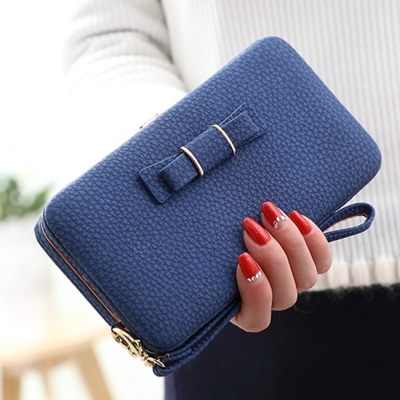 Women's Bow Large Capacity Strap Holder Artificial Leather Long Purse YOYOTSHOP.com