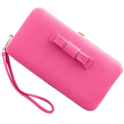 Women's Bow Large Capacity Strap Holder Artificial Leather Long Purse YOYOTSHOP.com