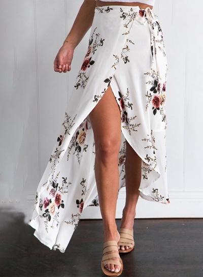 Women's Casual Asymmetrical High Slit Floral Printed Irregular Skirt lonhooker.com