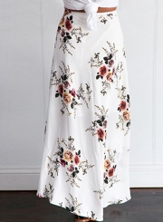 Women's Casual Asymmetrical High Slit Floral Printed Irregular Skirt