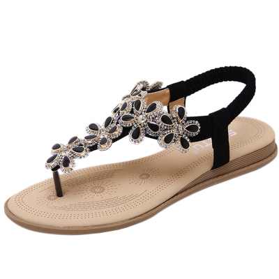 Women's Casual Summer Rhinestone Elastic Back Strap Thong Sandals YOYOTSHOP.com