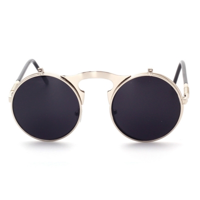 Women's Fashion Retro Flip Up Round Circle Lens Stempunk Sunglasses lonhooker.com