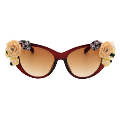 Women's Charming Plastic Baroque Style Flower Decoration Uv Sunglasses