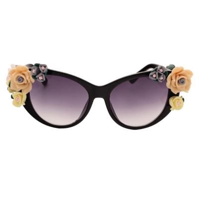 Women's Charming Plastic Baroque Style Flower Decoration Uv Sunglasses YOYOTSHOP.com