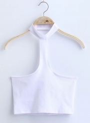 Women's Fashion Cotton Solid Sleeveless Choker Crop Top