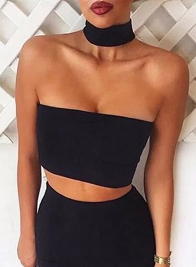 Women's Fashion Cotton Solid Sleeveless Choker Crop Top zecalaba.com