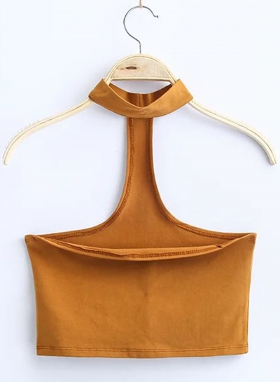 Women's Fashion Cotton Solid Sleeveless Choker Crop Top YOYOTSHOP.com