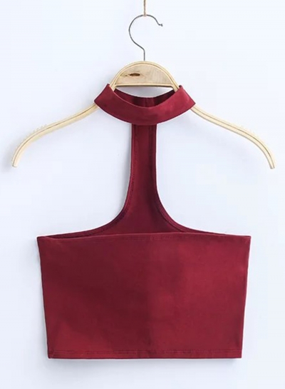 Women's Fashion Cotton Solid Sleeveless Choker Crop Top YOYOTSHOP.com
