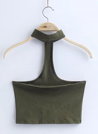 Women's Fashion Cotton Solid Sleeveless Choker Crop Top YOYOTSHOP.com