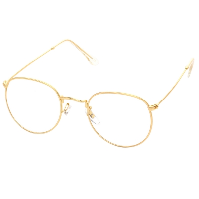 Women's Polycarbonate Retro Metal Frame Clear Lens Round Eyeglass