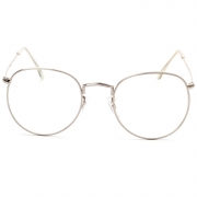 Women's Polycarbonate Retro Metal Frame Clear Lens Round Eyeglass