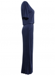 Fashion Women's Half Sleeve Side Slit Round Neck Maxi Dress