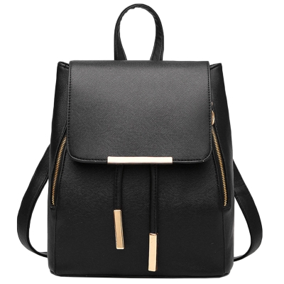 Women's PU Leather Drawstring Zipper Backpack