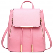Women's PU Leather Drawstring Zipper Backpack