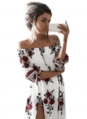 Women's PUff Sleeve Off Shoulder Floral Printed Maxi Dress