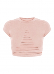 Women's Short Sleeve Ripped Solid Crop Top