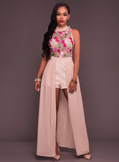 Women's Sleeveless Floral Printed Pattern Mesh Jumpsuit YOYOTSHOP.com
