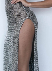 Women's High Slit Scoop Cover Up Knitted Beachwear