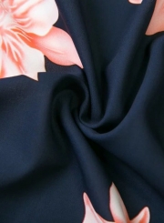 A-Line Backless Floral Printed High Slit Maxi Dress