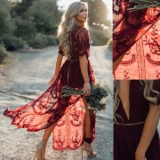 Pretty Deep V Neck Short Sleeve High Waist Lace Dress