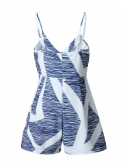 Color Block Spaghetti Strap V Neck Sleeveless Loose Romper