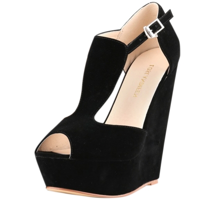 Women's Peep Toe Buckle Wedge High Heels Sandals YOYOTSHOP.com