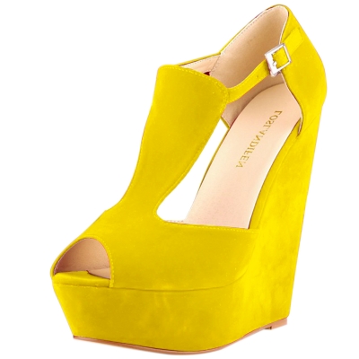 Women's Peep Toe Buckle Wedge High Heels Sandals lonhooker.com