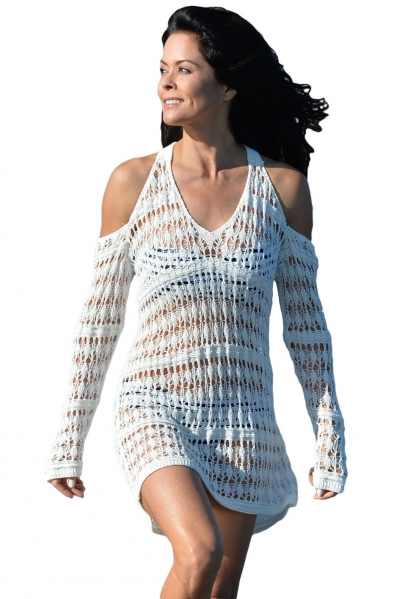 Long Sleeves Cut out Shoulder Crochet Beachwear