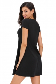 Black Casual Lace-up Swing Dress