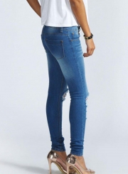 Women's Low Waist Ripped Denim Pencil Pants Jeans