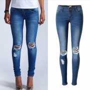 Women's Low Waist Ripped Denim Pencil Pants Jeans