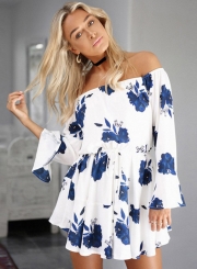 Women's Slash Neck Off Shoulder Print Romper