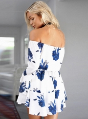 Women's Slash Neck Off Shoulder Print Romper