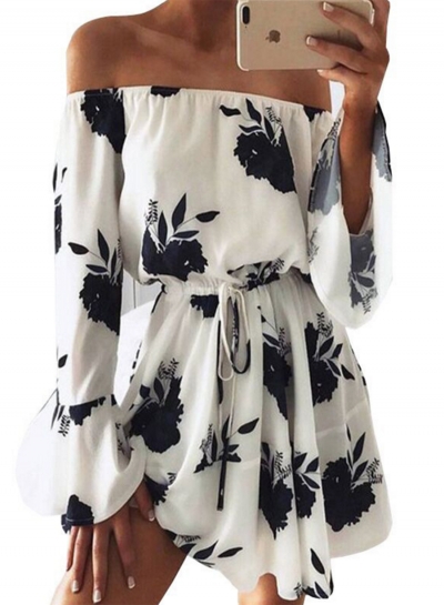 Women's Slash Neck Off Shoulder Print Romper YOYOTSHOP.com