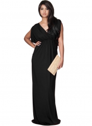 Women's Elegant V Neck Short Sleeve High Waist Maxi Evening Dress