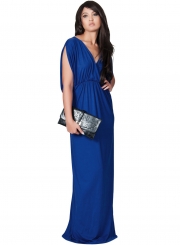 Women's Elegant V Neck Short Sleeve High Waist Maxi Evening Dress