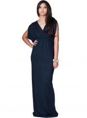 Women's Elegant V Neck Short Sleeve High Waist Maxi Evening Dress