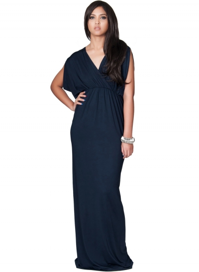 Women's Elegant V Neck Short Sleeve High Waist Maxi Evening Dress lonhooker.com