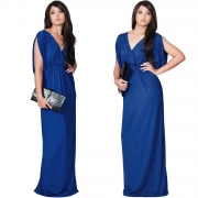 Women's Elegant V Neck Short Sleeve High Waist Maxi Evening Dress