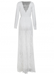 Women's Fashion V Neck Long Sleeve Sheer Lace Maxi Dress